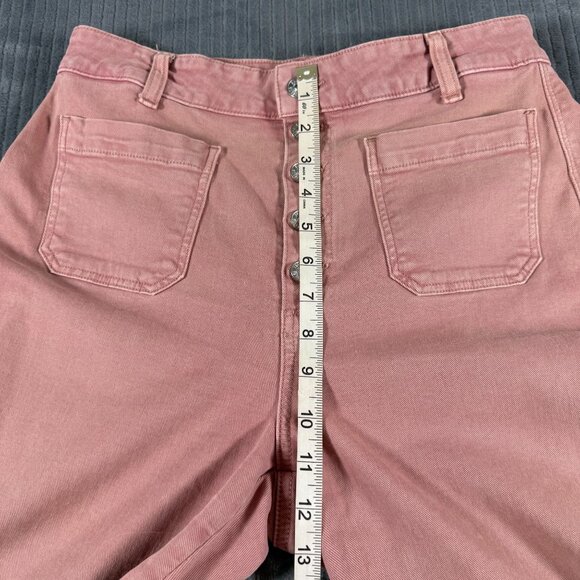 Paige Anessa High Rise WIde Leg Rose Blush Womens 29 Petite Pink Button Fly - Picture 9 of 11